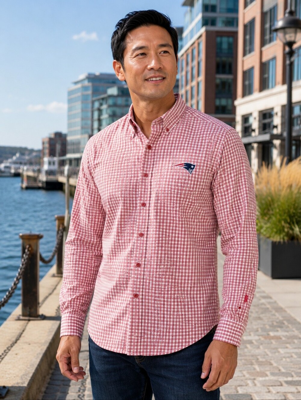 New England Patriots Antigua Structure Gingham Shirt Men's L NWT NFL